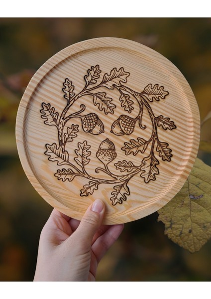 Meşe Palamudu Temalı Dekoratif Ahşap Tabak modelleri