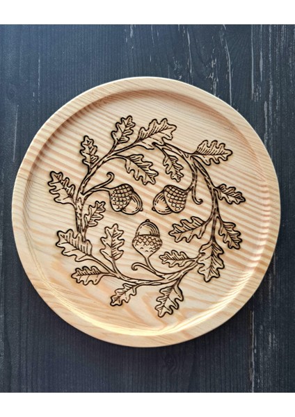 Meşe Palamudu Temalı Dekoratif Ahşap Tabak fırsatları