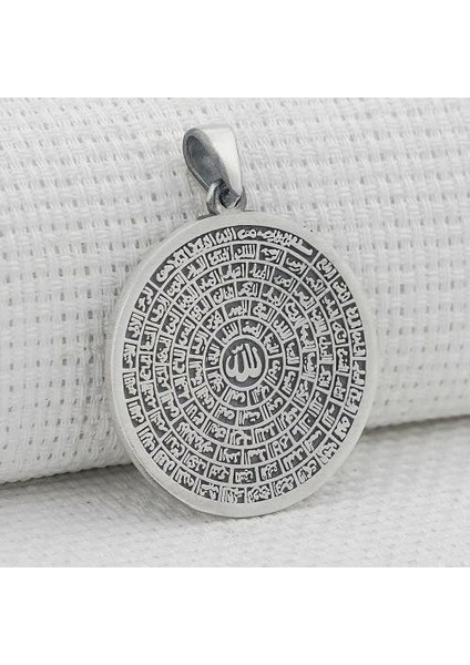 Büyük Boy Esma Husna Dualı 925 Ayar Gümüş Erkek Kolye Ucu