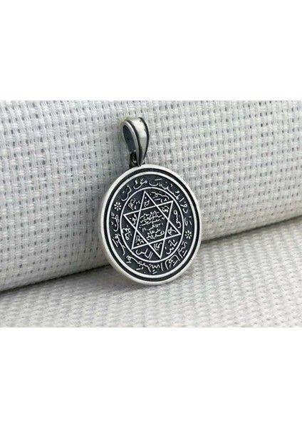 Hz Süleyman Mührü Yuvarlak 925 Ayar Gümüş Erkek Kolye Ucu
