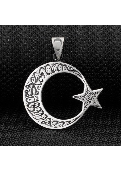 Ay Yıldız Dualı 925 Ayar Gümüş Erkek Kolye Ucu