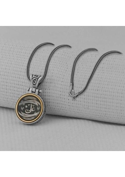 Çift Taraflı Zulfikar Desenli Ortası Dönen Cevşen 925 Ayar Gümüş Erkek Kolye