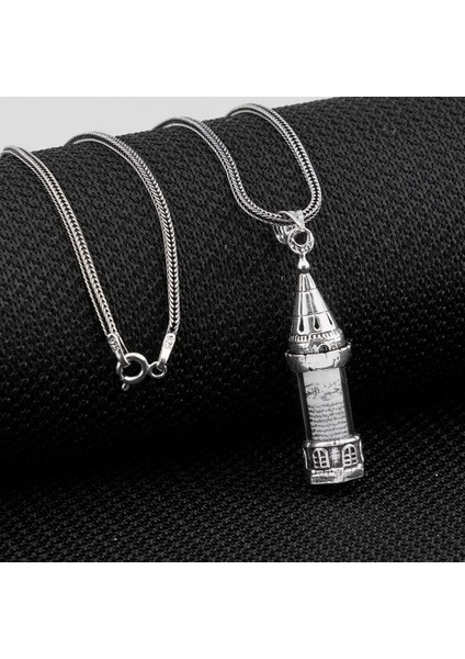 Minare Tasarımlı Kabi Cevşen Muska Dualı 925 Ayar Gümüş Erkek Kolye