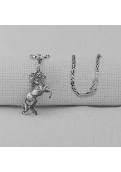 Dört Nala Koşan Üç Boyutlu 925 Ayar Gümüş Erkek Kolye