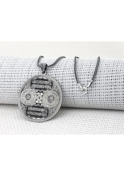 Nas Felak Inşirah Sureleri Koruma Duaları Yazılı 925 Ayar Gümüş Erkek Kolye