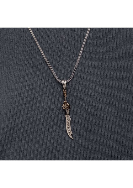 Desenli Zulfikar 925 Ayar Gümüş Erkek Kolye