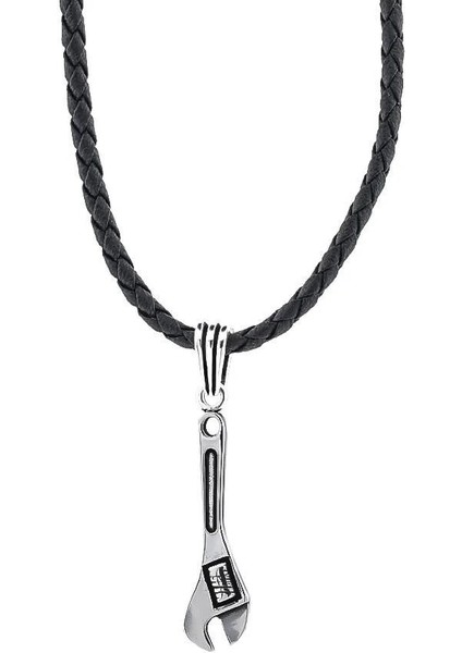 Anahtar Tasarımlı Deri Ipli 925 Ayar Gümüş Erkek Kolye