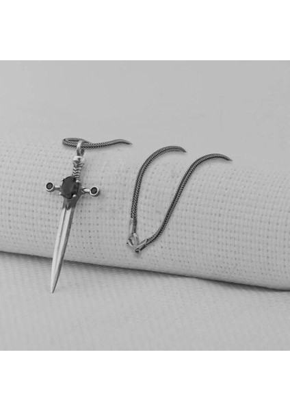Zirkon Taşlı Şovalye 925 Ayar Gümüş Erkek Kolye