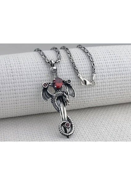 Ejderha Şovalye Model Zirkon Taşlı 925 Ayar Gümüş Erkek Kolye