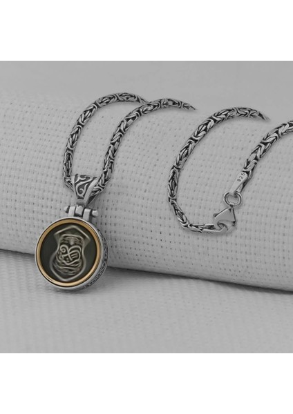 Nali Şerif Motifli Ortası Dönen 925 Ayar Kalın Zincirli Gümüş Erkek Kolye