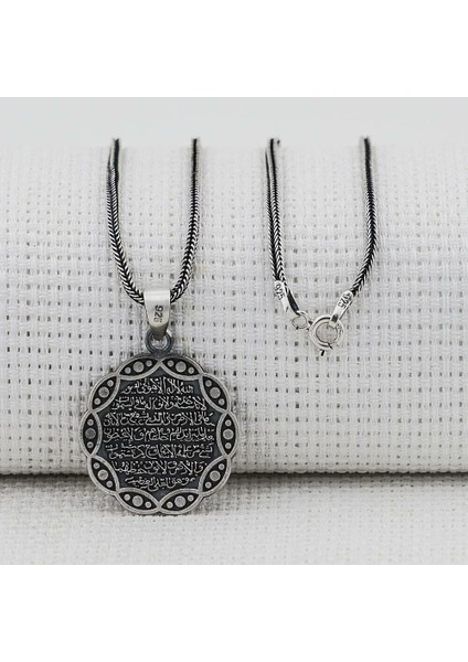 Ayetel Kursi Dualı Yazılı Kalın Zincir 925 Ayar Gümüş Erkek Kolye
