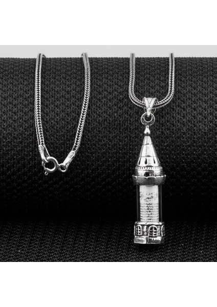 Minare Tasarımlı Kabi Cevşen Muska Dualı 925 Ayar Gümüş Erkek Kolye