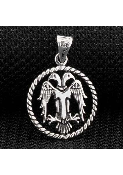Çift Başlıklı Kartal 925 Ayar Gümüş Erkek Kolye Ucu