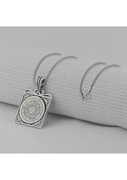 Hz Süleyman Mührü Kare Model 925 Ayar Gümüş Erkek Kolye