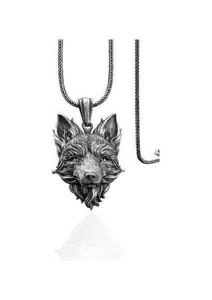 Tilki Üç Boyutlu Zincir 925 Ayar Gümüş Erkek Kolye