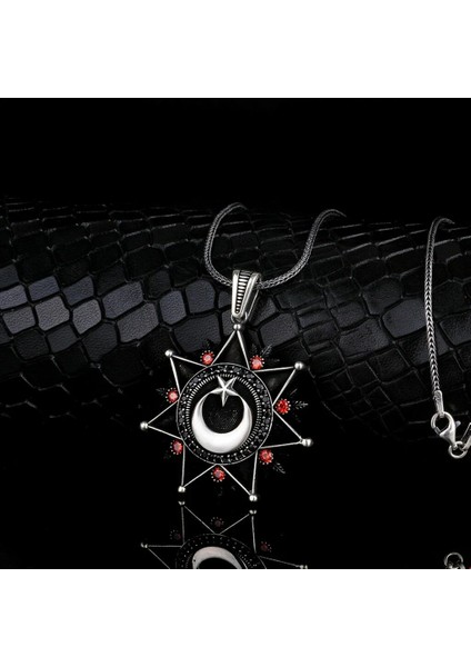 Zirkon Taşlı Ay Yıldız 925 Ayar Gümüş Erkek Kolye