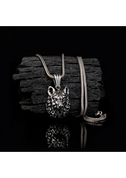 Yeleli Kurt 925 Ayar Gümüş Erkek Kolye