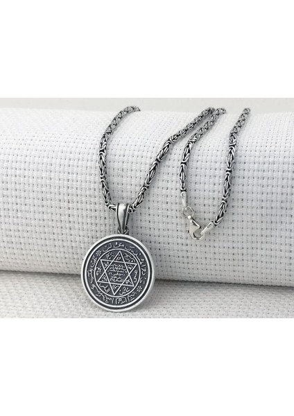 Hz Süleyman Mührü Kral Zincirli 925 Ayar Gümüş Erkek Kolye