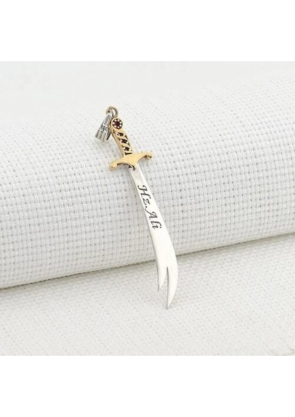 Türkçe ve Arapça Hz Ali Yazılı Zulfikar 925 Ayar Gümüş Erkek Kolye Ucu