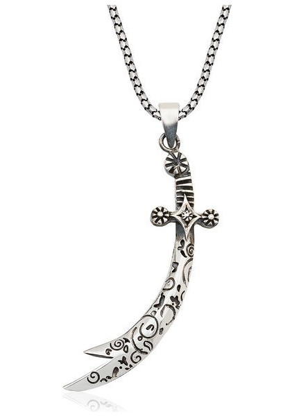 Desenli Zulfikar 925 Ayar Gümüş Erkek Kolye