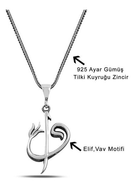 Elif Vav 925 Ayar Gümüş Erkek Kolye