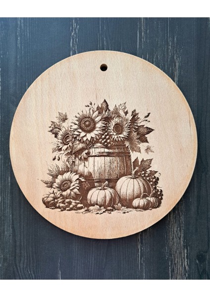Balkabağı Temalı Ahşap Yuvarlak Kesme Tahtası