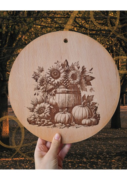 Balkabağı Temalı Ahşap Yuvarlak Kesme Tahtası fiyatları