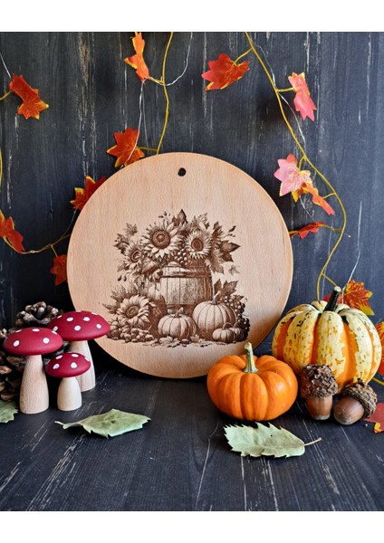 Balkabağı Temalı Ahşap Yuvarlak Kesme Tahtası modelleri