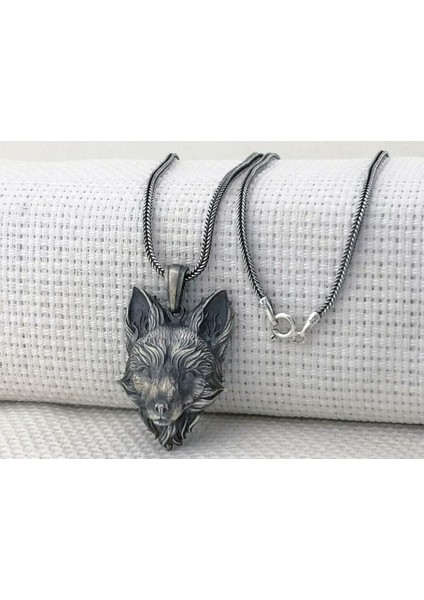 Tilki Üç Boyutlu Zincir 925 Ayar Gümüş Erkek Kolye Ucu