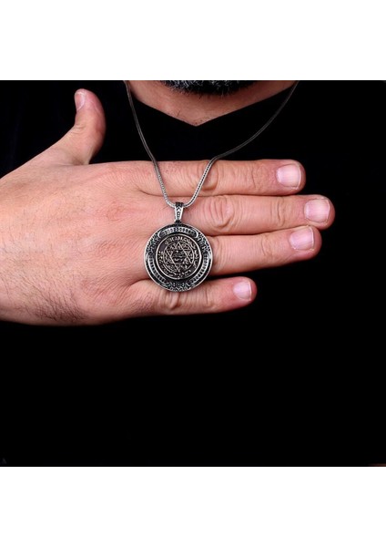 Hz Süleyman Mührü Madalyon 925 Ayar Gümüş Erkek Kolye
