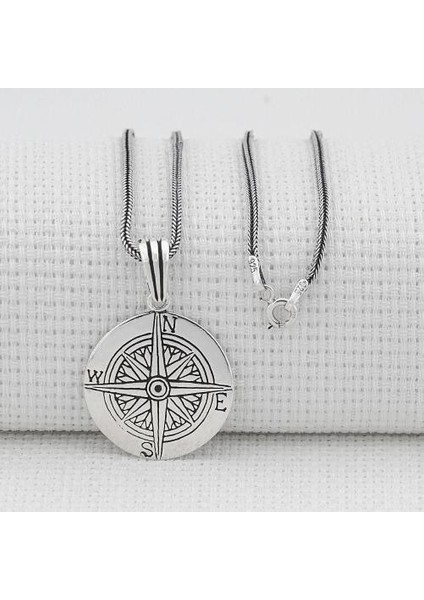 Pusula Tasarımı 925 Ayar Gümüş Erkek Kolye