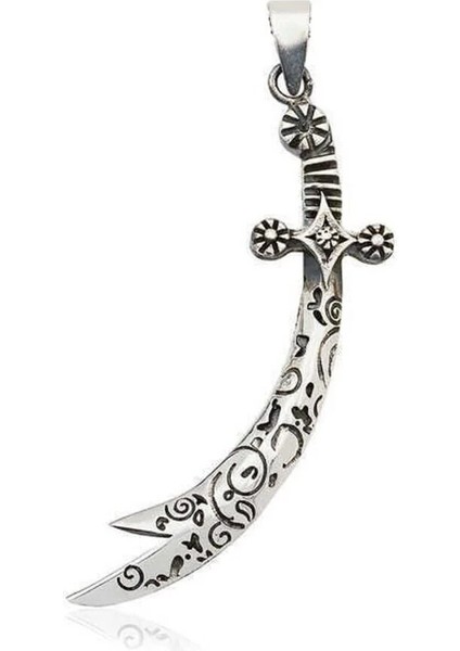 Hz Ali Yazılı Zulfikar 925 Ayar Gümüş Erkek Kolye Ucu