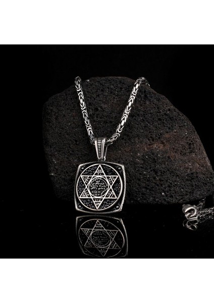 Kral Zicirli Hz Süleyman 925 Ayar Gümüş Erkek Kolye