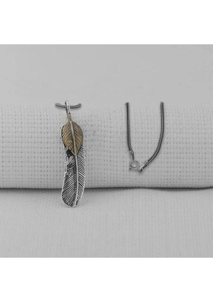 Tüy Motifli 925 Ayar Gümüş Erkek Kolye