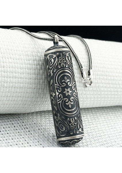 Silindir Cevşeni Kebir Dualı 925 Ayar Gümüş Erkek Kolye