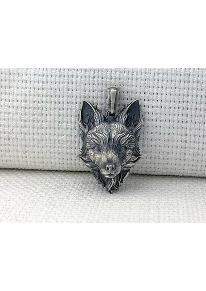 Tilki Üç Boyutlu Zincir 925 Ayar Gümüş Erkek Kolye Ucu