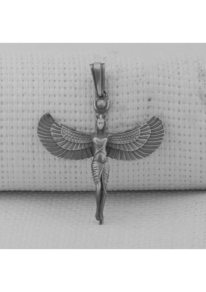 Mısır Antik Tanrıcası Isis Figürlü Üç Boyutlu 925 Ayar Gümüş Erkek Kolye Ucu