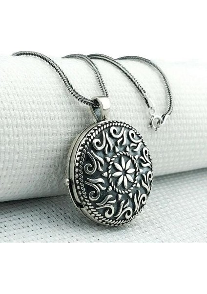 Yuvarlak Cevşen Muska Kabi 925 Ayar Gümüş Erkek Kolye