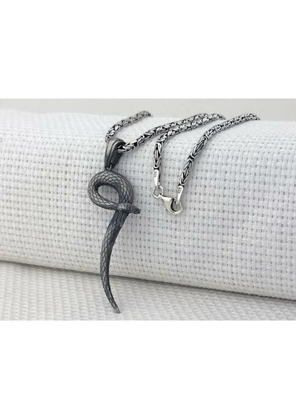 Üç Boyutlu Kara Bamba Yılan Kral Zincir 925 Ayar Gümüş Erkek Kolye