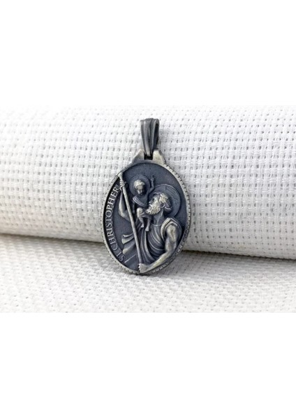 Aziz Christopher Üç Boyutlu 925 Ayar Gümüş Erkek Kolye Ucu