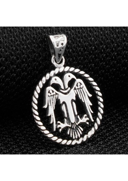 Çift Başlıklı Kartal 925 Ayar Gümüş Erkek Kolye Ucu