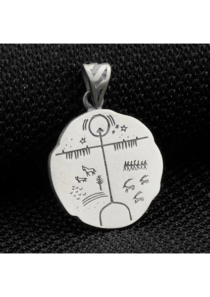 Kam Davulu Tasarımı 925 Ayar Gümüş Erkek Kolye Ucu