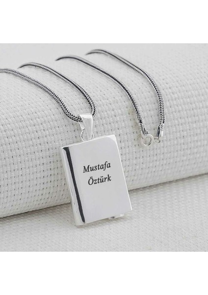 Kişiye Özel Dikdörtgen Tasarımlı Kabi Cevşen Muska 925 Ayar Gümüş Erkek Kolye