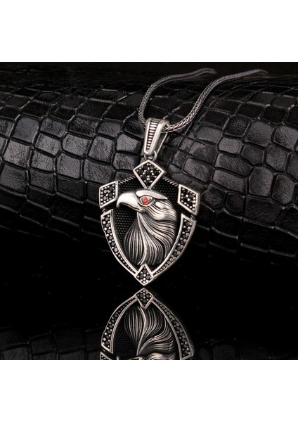 Kartal Motifli 925 Ayar Gümüş Erkek Kolye