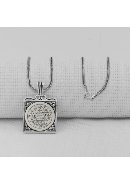 Hz Süleyman Mührü Kare Model 925 Ayar Gümüş Erkek Kolye