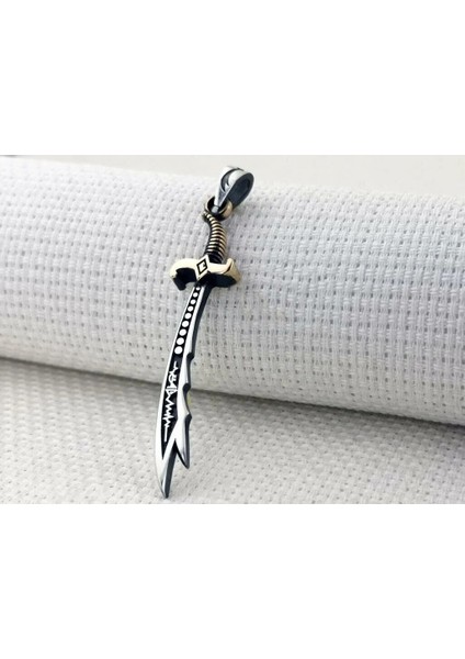 Kalp Atışlı Zulfikar Yazılı Tasarım 925 Ayar Gümüşerkek Kolyesi Ucu