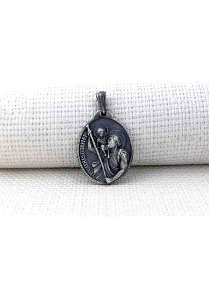 Aziz Christopher Üç Boyutlu 925 Ayar Gümüş Erkek Kolye Ucu