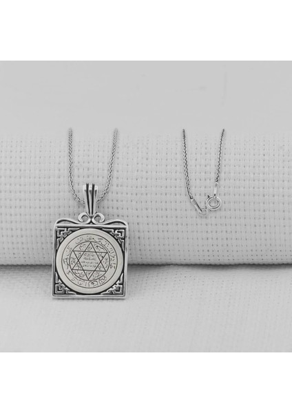 Hz Süleyman Mührü Kare Model 925 Ayar Gümüş Erkek Kolye