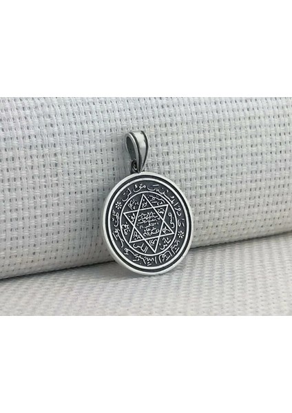 Hz Süleyman Mührü Yuvarlak 925 Ayar Gümüş Erkek Kolye Ucu
