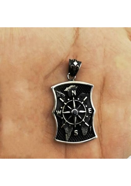 Özel Pusula Tasarımlı 925 Ayar Gümüş Erkek Kolye Ucu